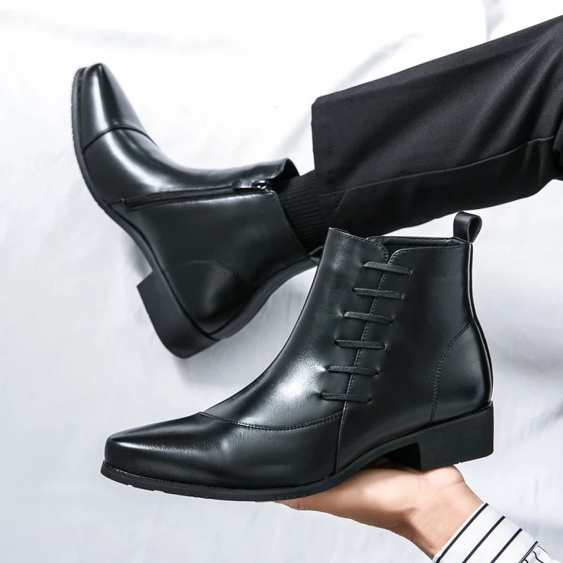 British Retro Riding Boots for Men Chelsea High-Top Leather Shoes for Men Trendy Suit Leather Boots for Men British Knight Boots