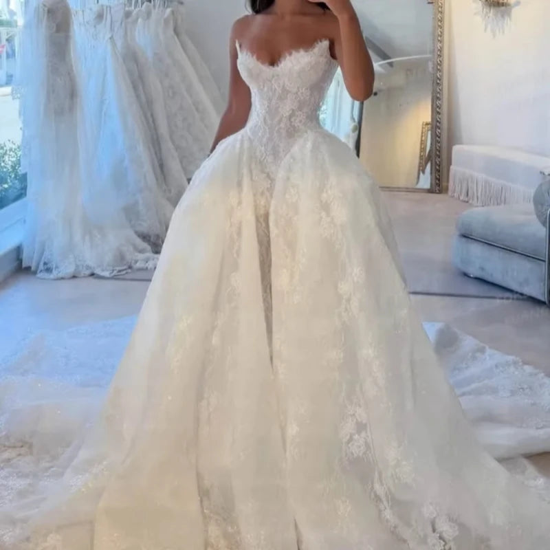 White Wedding Dresses for Women Off Shoulder Bridal Gowns Lace Appliques Sweetheart Mermaid Vestidos De Novia