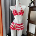 Women Beach Style Bikini Swimwears 2-Piece Tankini Suits Halter V-Neck Tie Cami Top Bodycon Contrast Waistband Swim Beachwear
