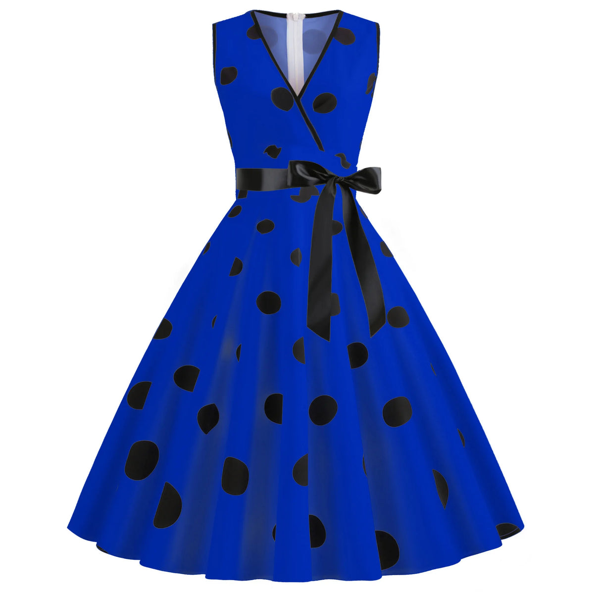 Summer Vintage Polka Dot Print Sleeveless Dresses Women V-neck Bowknot Leace-up Hepburn Style Dress Temperament Lady New Vestido