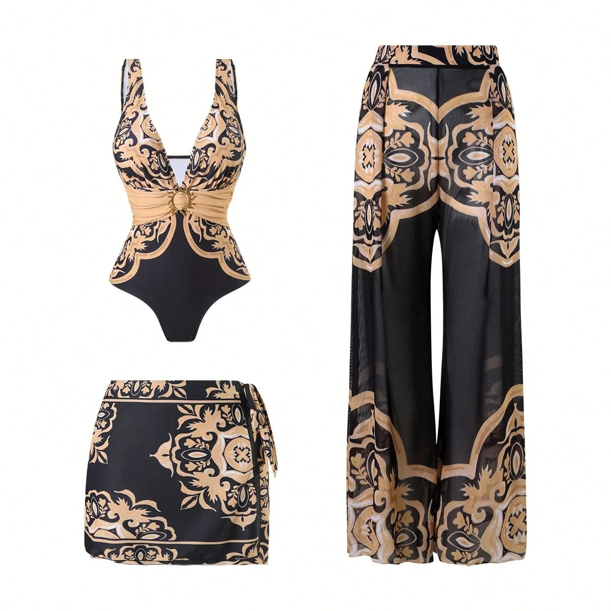 Bathing Suit Women Fashion Trend Sexy Swimwear Three-piece Jumpsuit Pants Set European And American Swimsuits