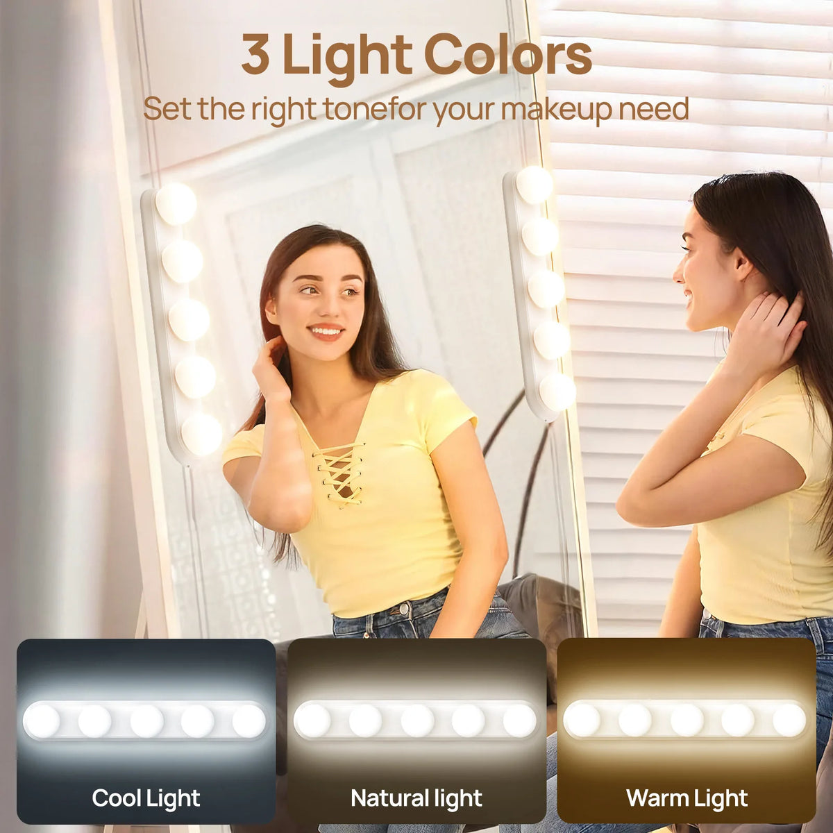 Makeup Mirror LED Light Bulbs Vanity Lights USB Adjustable Brightness and Colour Temperature Bathroom Dressing Table Lighting