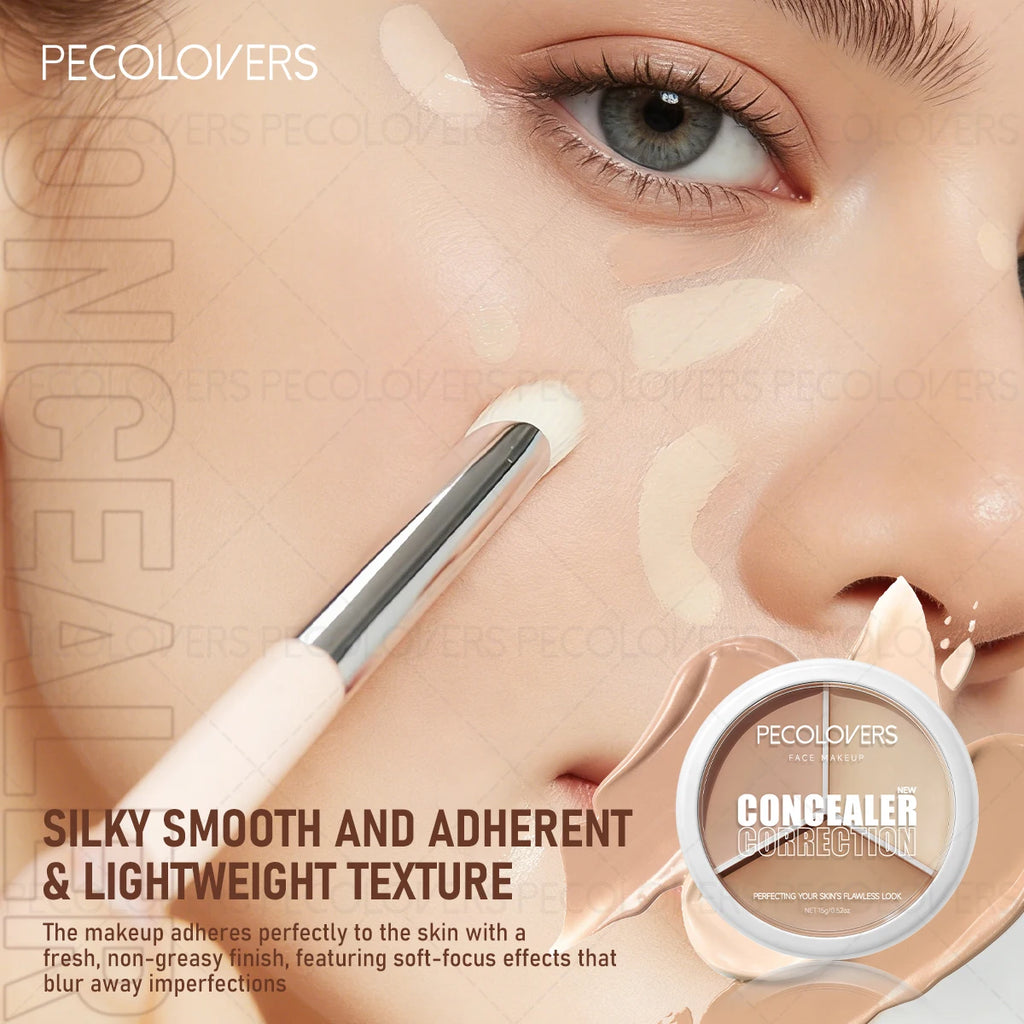 Three-color Facial Concealer, Covering Facial Blemishes and Spots, Waterproof, Long-lasting and Natural, Facial Cosmetics