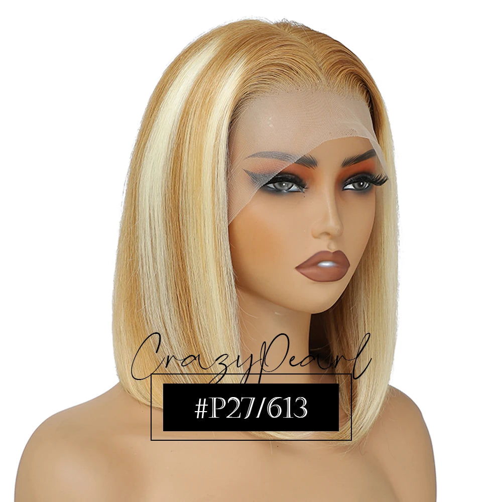 CrazyPearl Rose Pink Short Colored Bob Human Hair Wigs 13X4 Straight Bob Wig Human Hair Lace Front Wigs 10Inch-14Inch