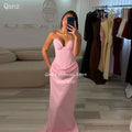 Qanz Vintage Pink Evening Dresses Women Mermaid Sweetheart Vestido Invitada Boda Detachable Shawl Vestidos De Festa Customized
