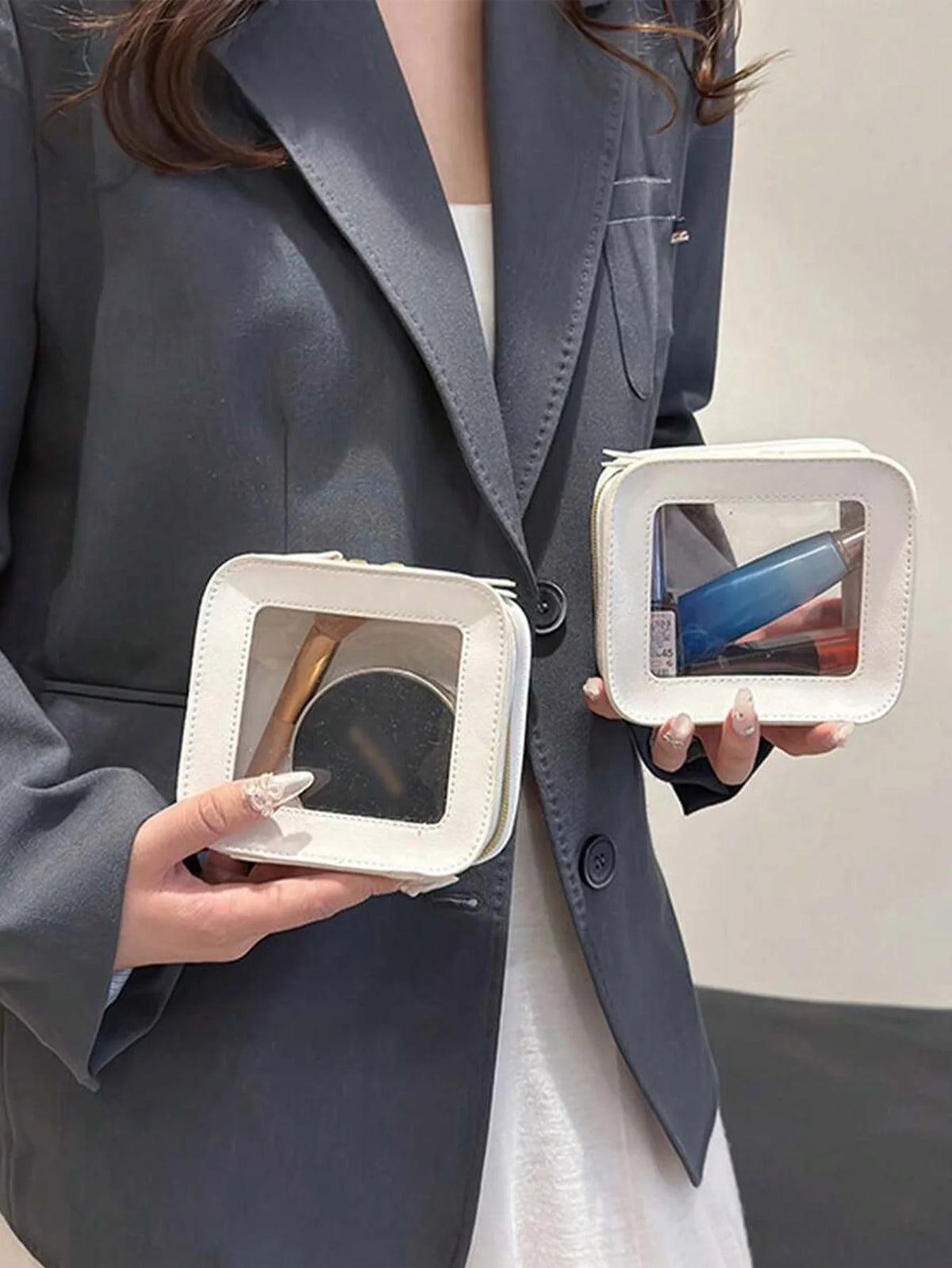 1 piece mini makeup bag - women's small makeup bag, waterproof travel toiletry bag, transparent console organizer bag with transparent window and gold zipper, lunch bag, travel bag, women's bag, small makeup bag/small makeup