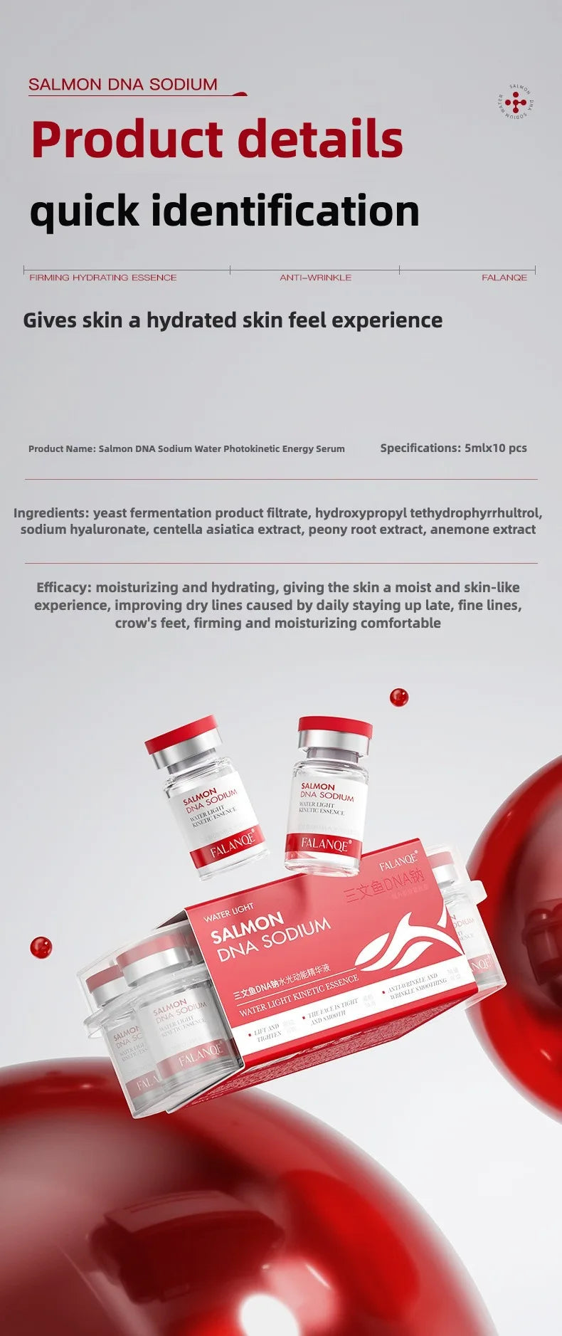 Salmon Dna Sodium Hydrating Kinetic Essence  Fade Fine Lines Facial Moisturizing brightning Anti Aging Firming Skin Care