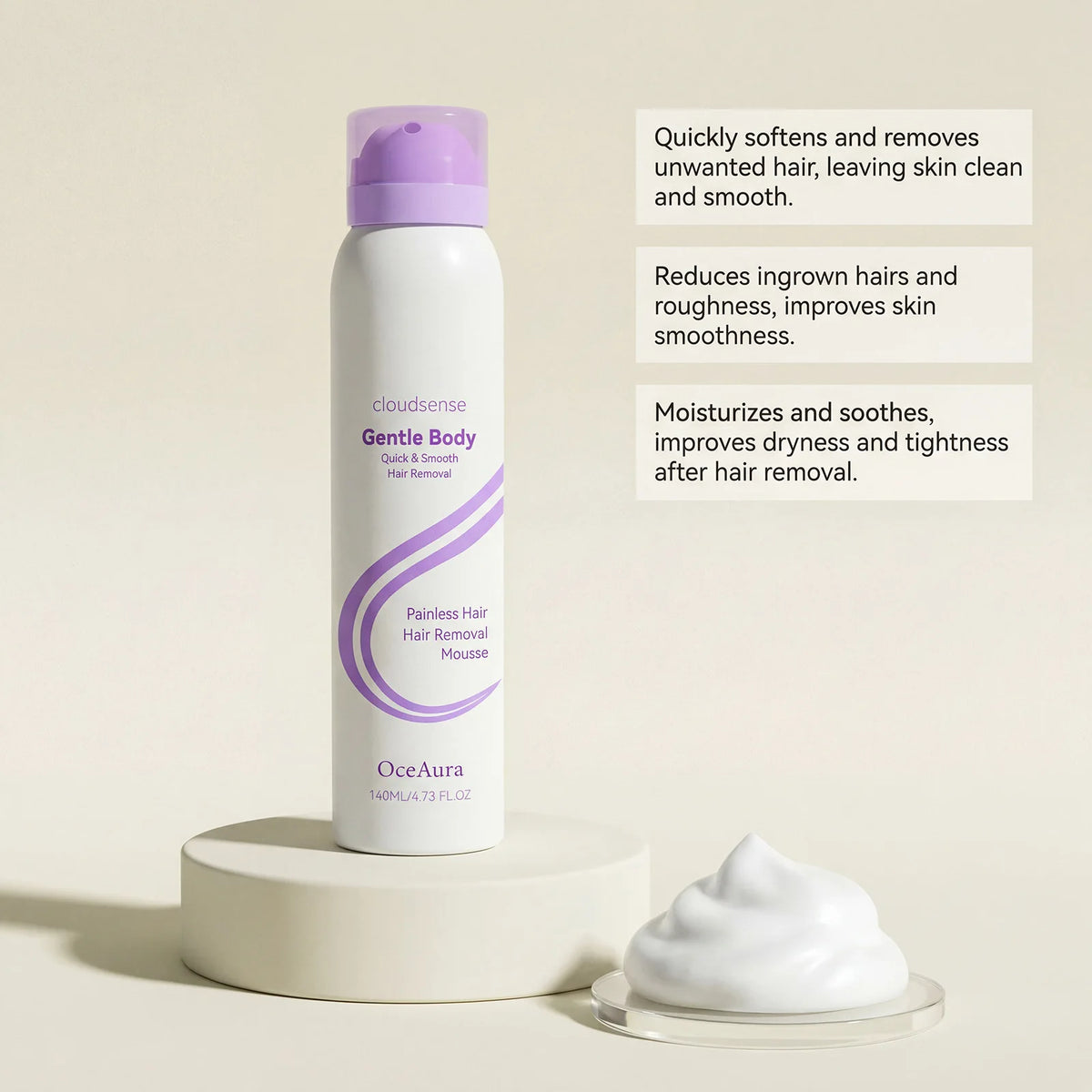 Hair Removal Mousse Painless Depilatory Foam for Underarm & Hand Arms Legs Soft Smooth After Every Use Refreshing Skin Care