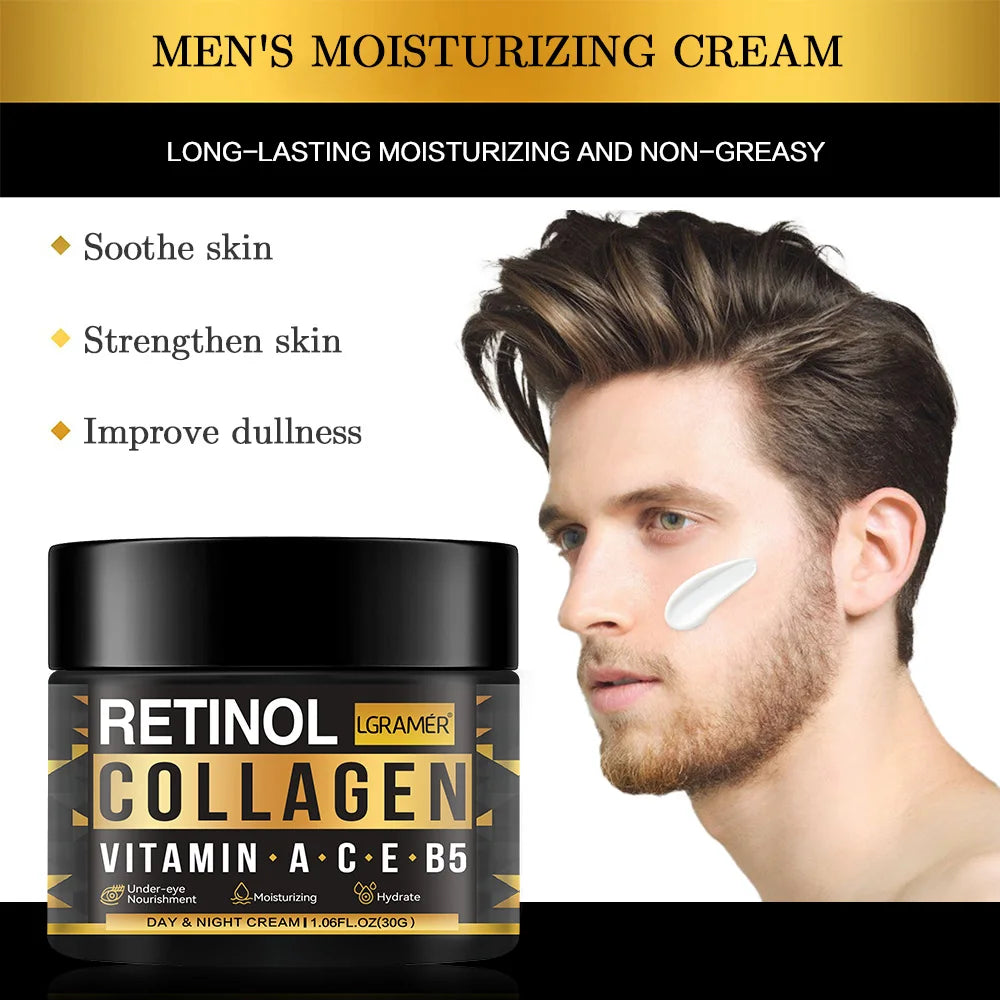 Men's Retinol Collagen Face Cream Skincare Moisturizing Brightening Hydrating Smooth Wrinkles Firming Facial Men Skin Care