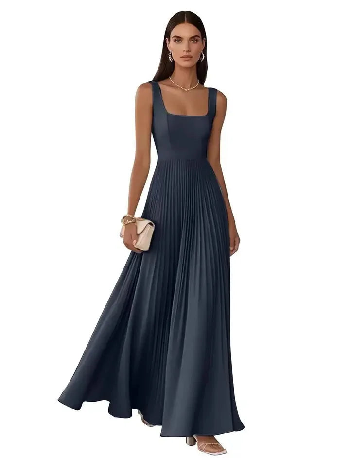 New Summer Evening Dress for Women French Retro Square Neck Spaghetti Strap Dress Vestidos De Fiesta