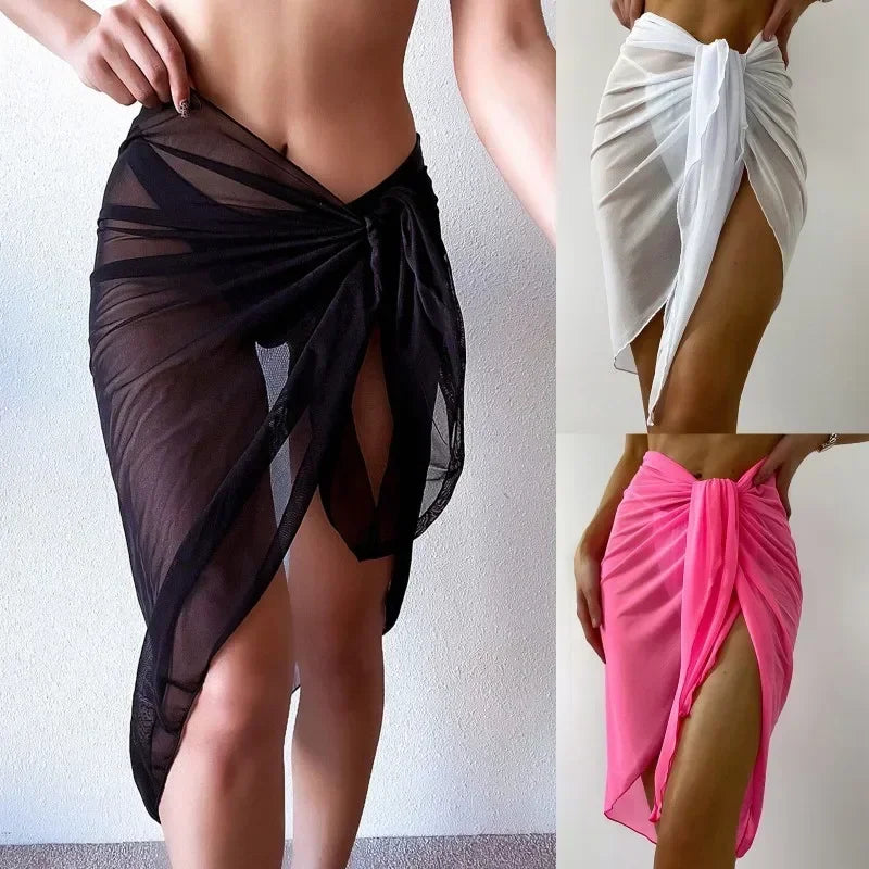 Summer Beach Dress Wrap Sheer Wrap Knot Waist Swimsuit Cover Up Skirt Bikini Wraps Scarf Swimwear Cover Ups Women Bikini Shawls