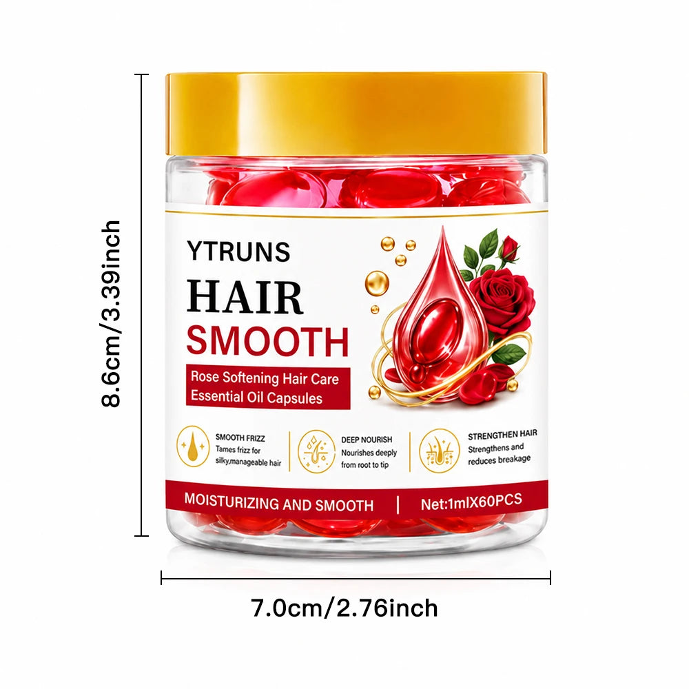 Peptide Keratin Hair Serum Capsules, 60Pcs Leave-In Hair Oil Conditioner, Anti-Frizz Treatment for Smoother Dry Damaged Hair