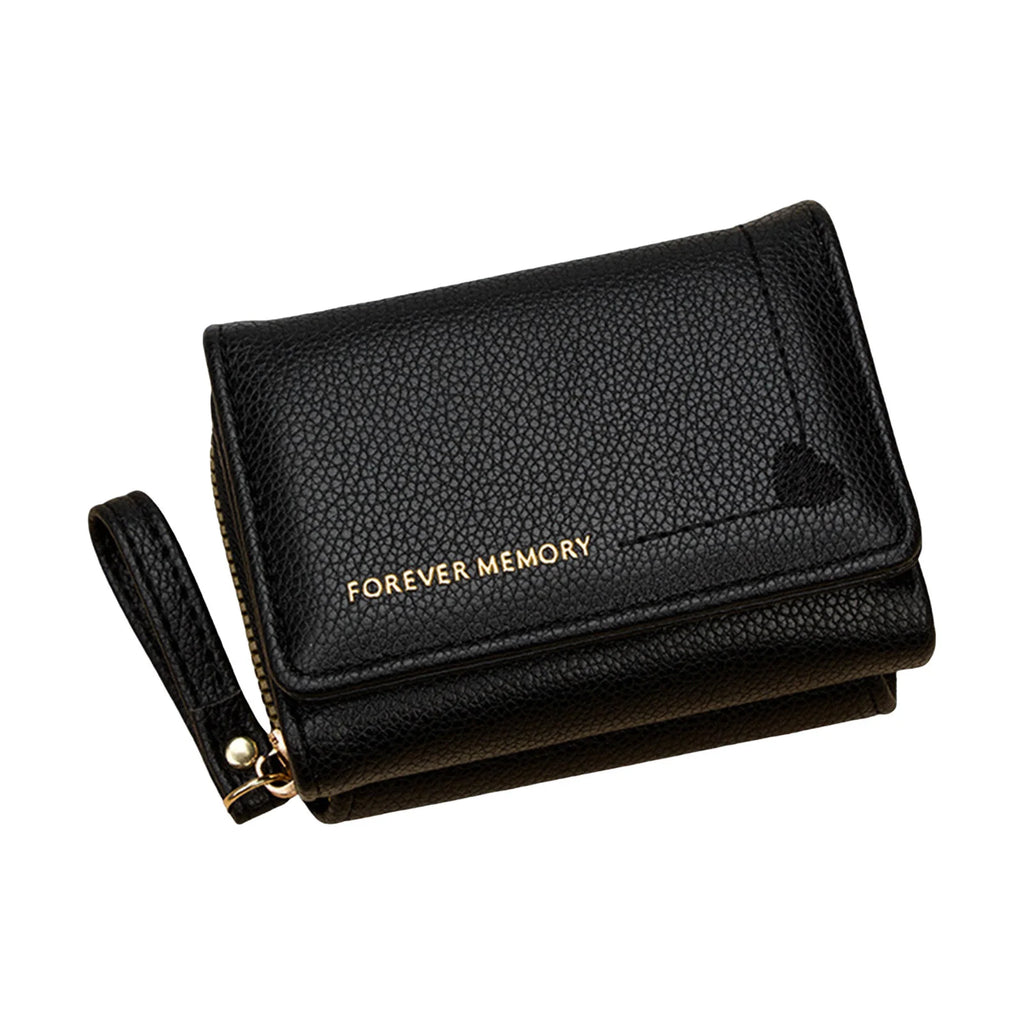 Women Short Tri-fold Wallet with Heart Embroidery Multiple Card Slots Compact Card Holder Lightweight Purse Organizer