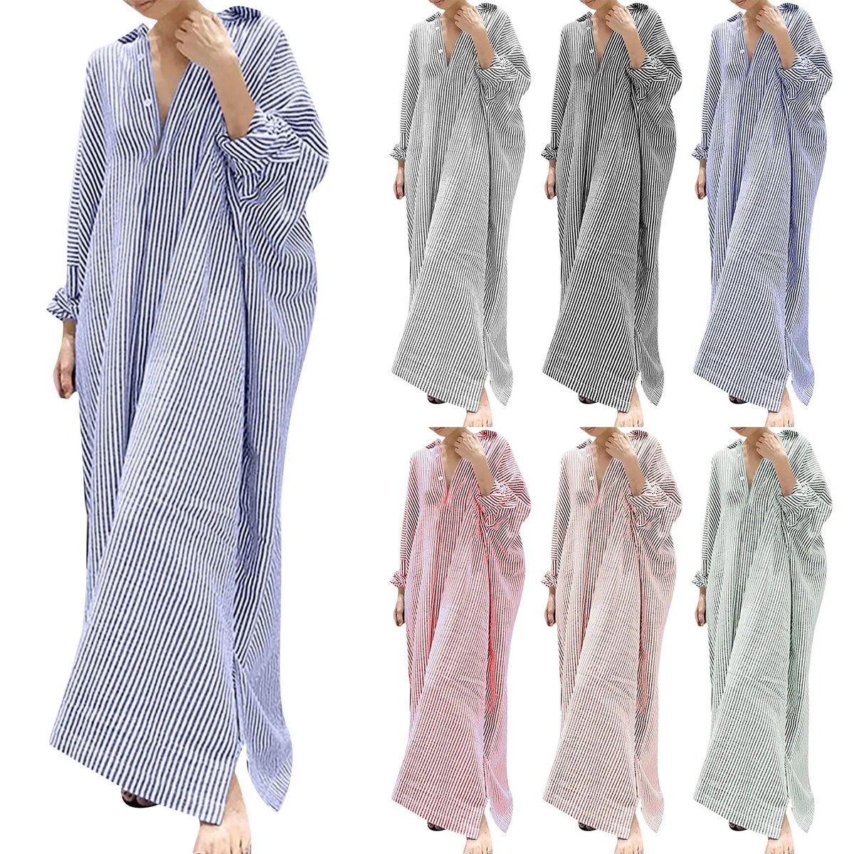 Elegant Outfits Summer Dress For Women Stripe Cotton Shirt Casual Loose Maxi Dresses Formal Occasion Dresses vestidos para mujer