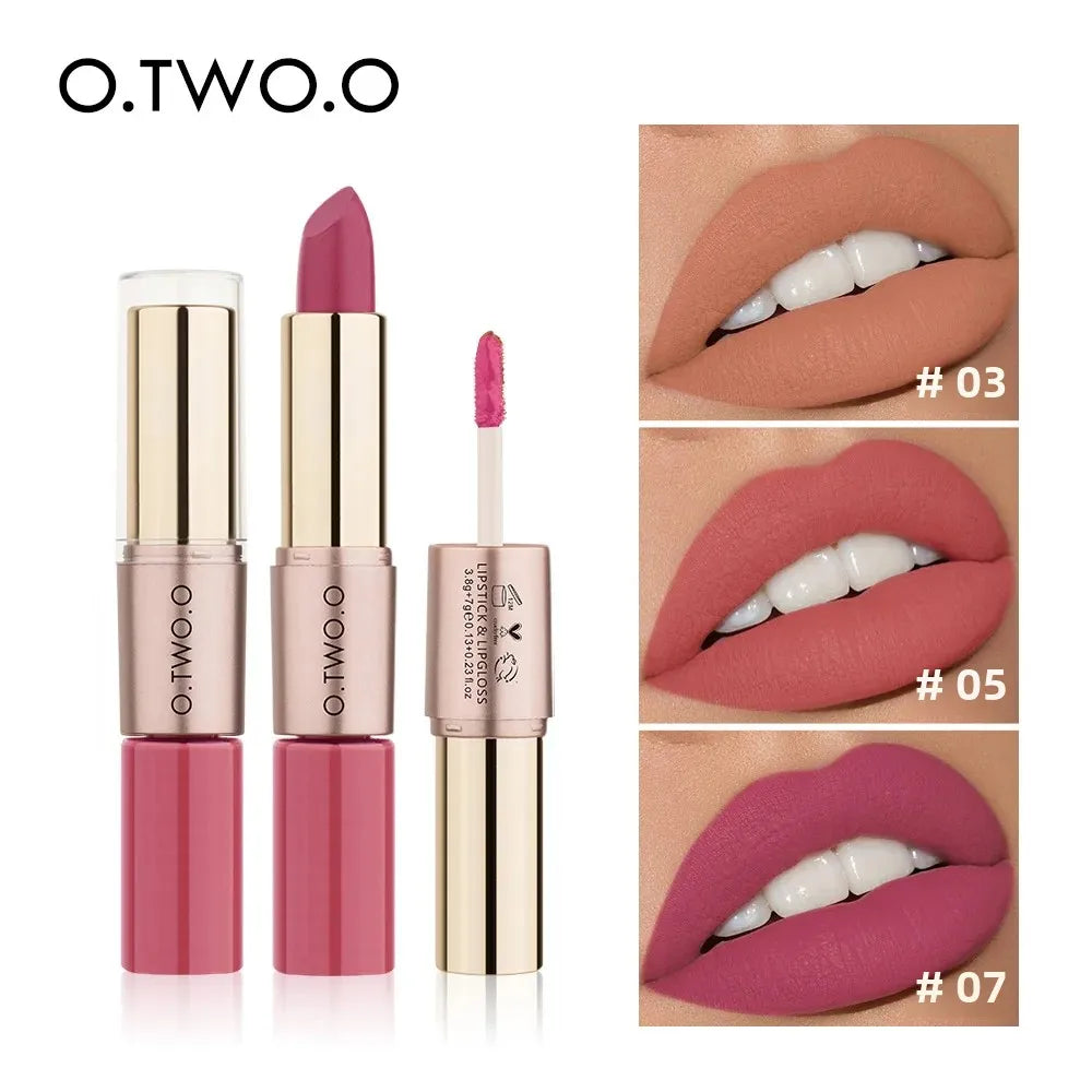 Waterproof 2 in 1 Matte Lipstick Lip Gloss 12 Colors Long Lasting Makeup Cosmetics Rouge Lips Stick Batom Mate