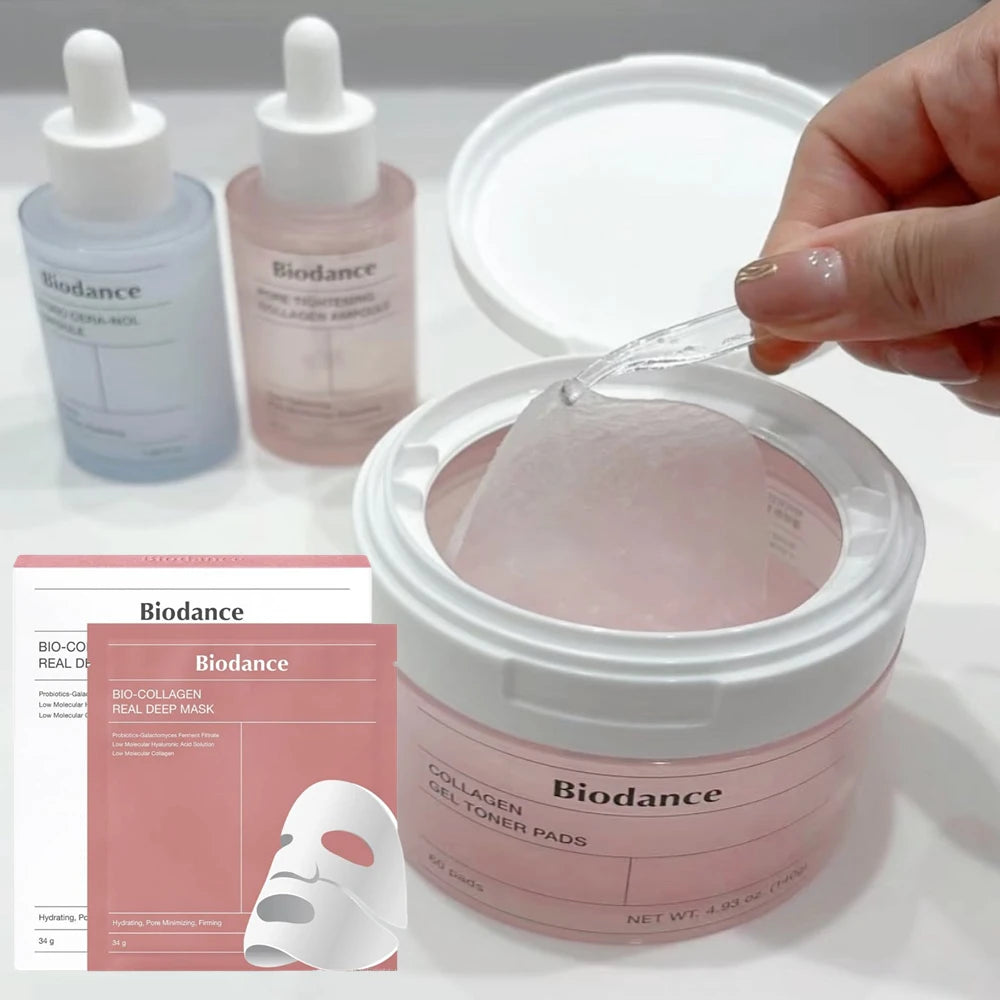 Biodance Korean Skin Care - Collagen Overnight Face Mask, Gel Toner Pads, Ampoule Essence, for Face Barrier Repair, Soothing