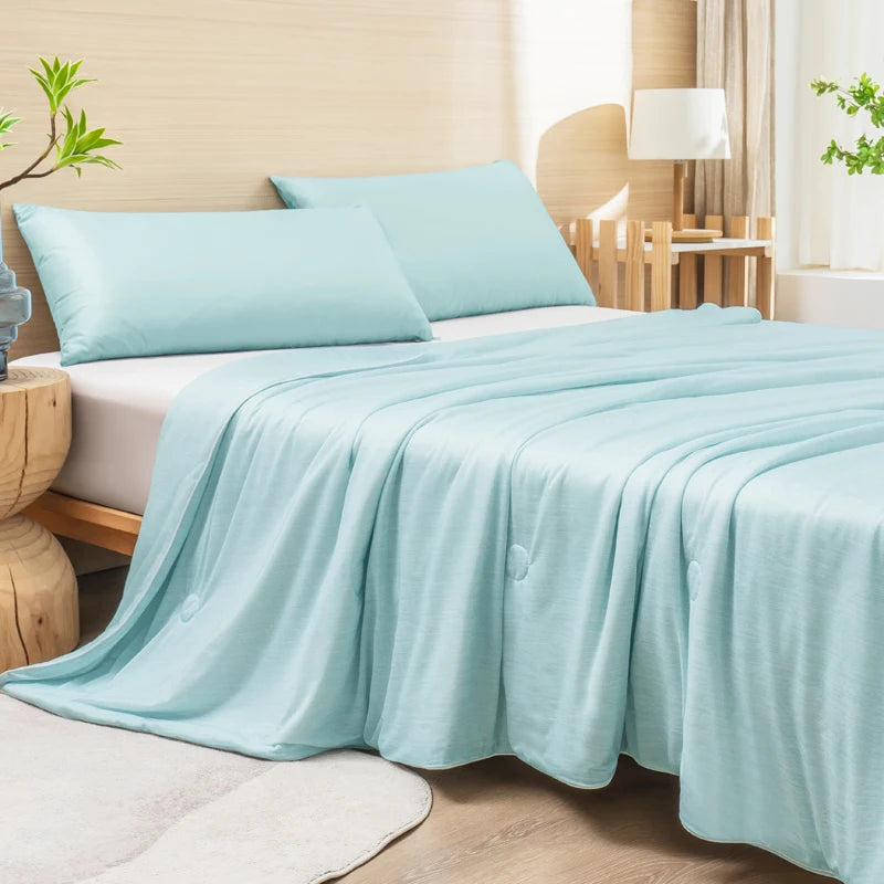 Cooling Blanket for Bed Silky Air Condition Comforter Lightweight Cooled Ice Summer Quilt with Double Side Cold & Cooling Fabric