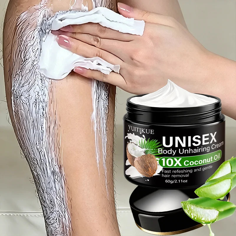 YUITIKUE Unisex Coconut Oil Depilatory Cream 60g Gentle Fast Hair Removal Whole Body Daily Skin Care Cream