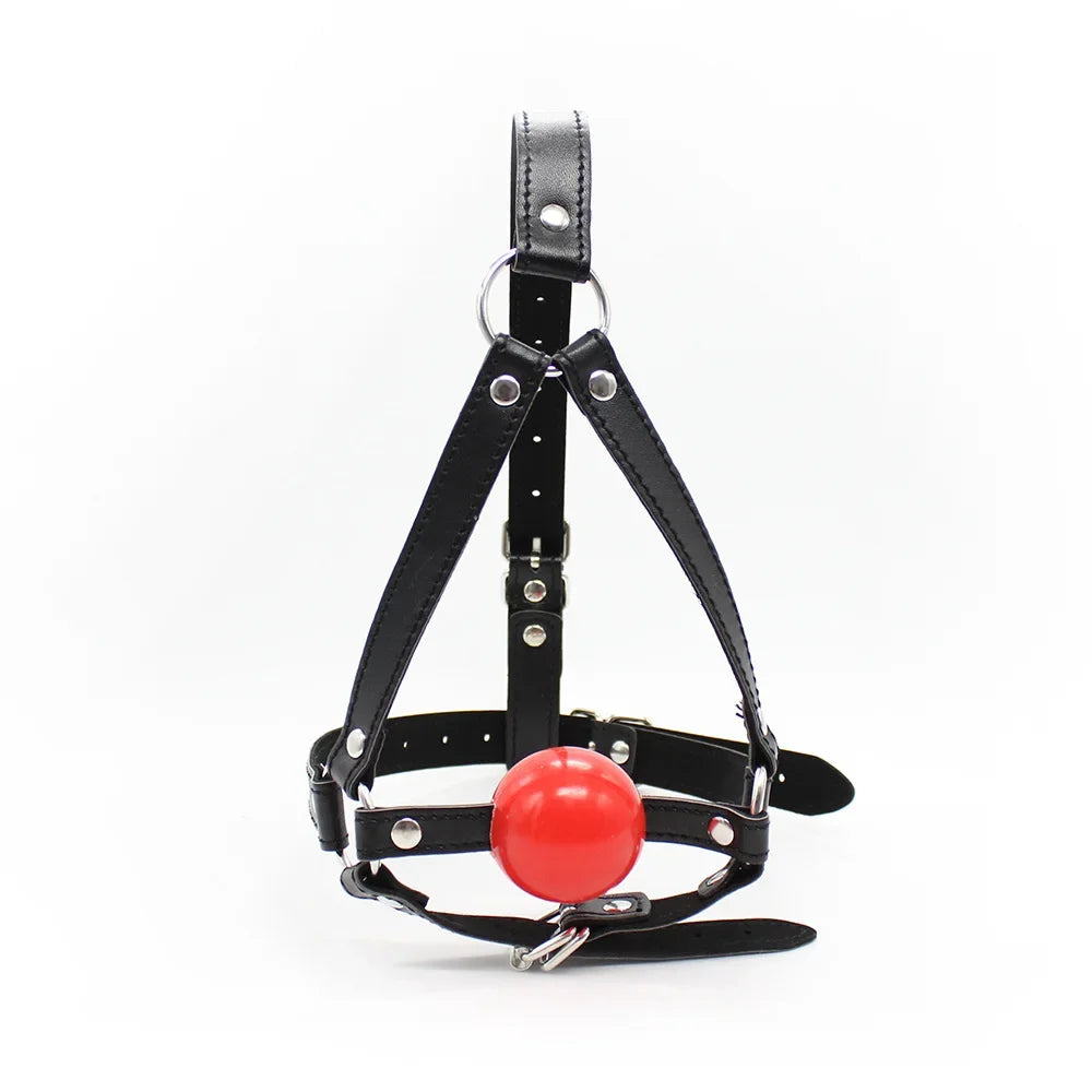 Exotic Accessories - Sex Flirting Mouth Gag Toy for Couples, Adult Erotic SM Leather Harness with Dribbling Soft Ball Mouth Plug