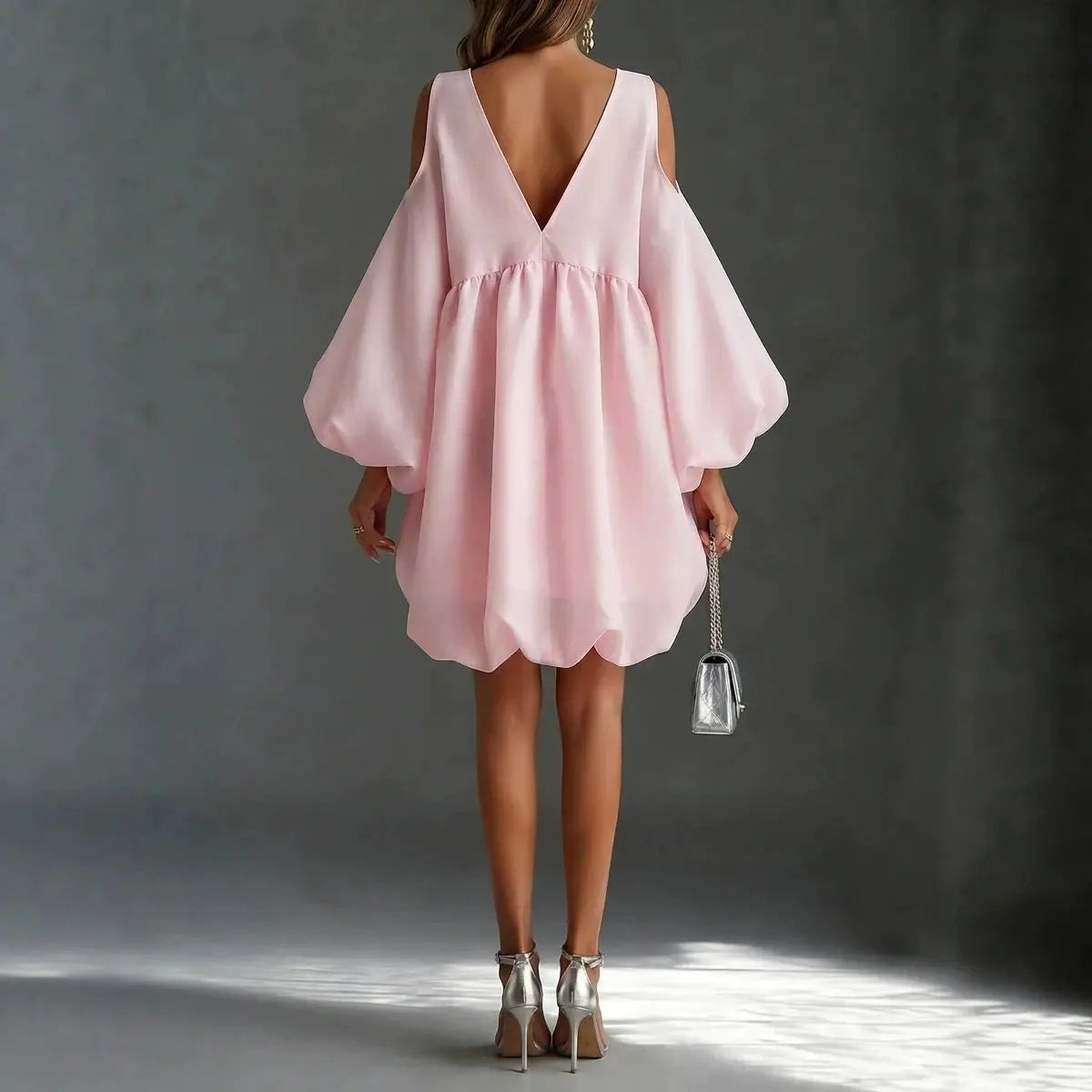 Vestidos Off Shoulder Mini Dress Women Deep V Neck Lantern Long Sleeve Loose Sweet Dress Spring Summer Casual Holiday Short Dres