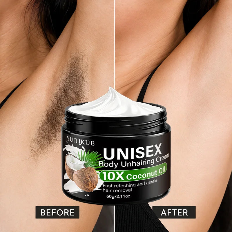 YUITIKUE Unisex Coconut Oil Depilatory Cream 60g Gentle Fast Hair Removal Whole Body Daily Skin Care Cream
