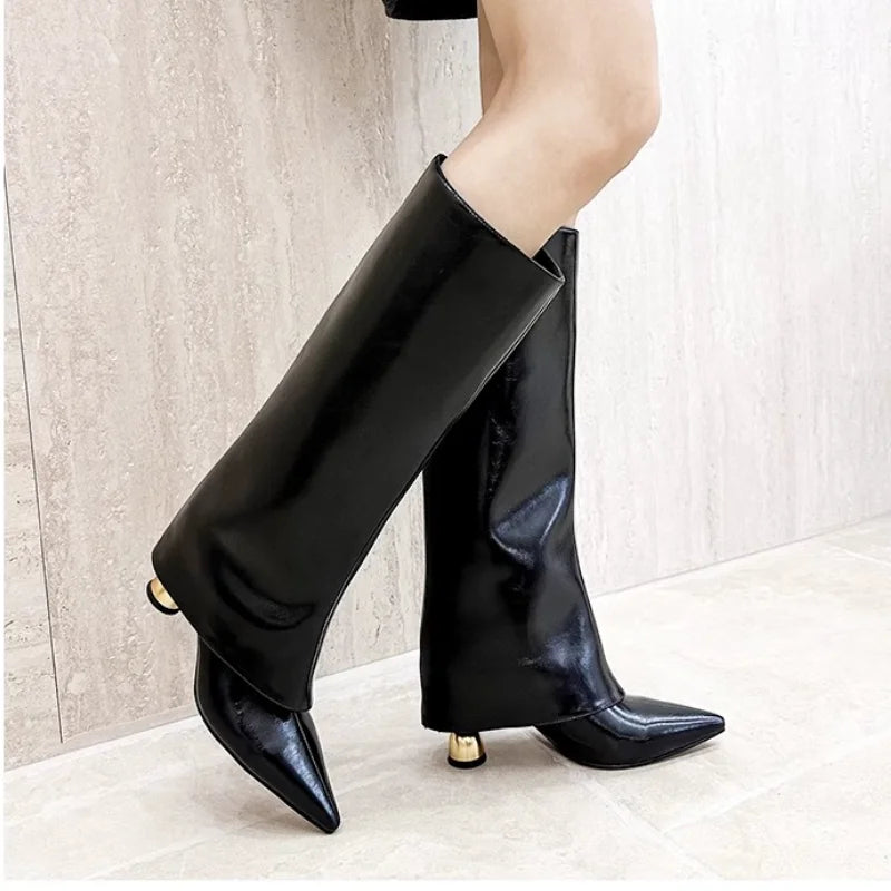 Pointed Toe Women High Boots Designer High Heels Shoes Fashion Knee High 2025 Winter Chelsea Boots  Pumps Luxury Botas Mujer