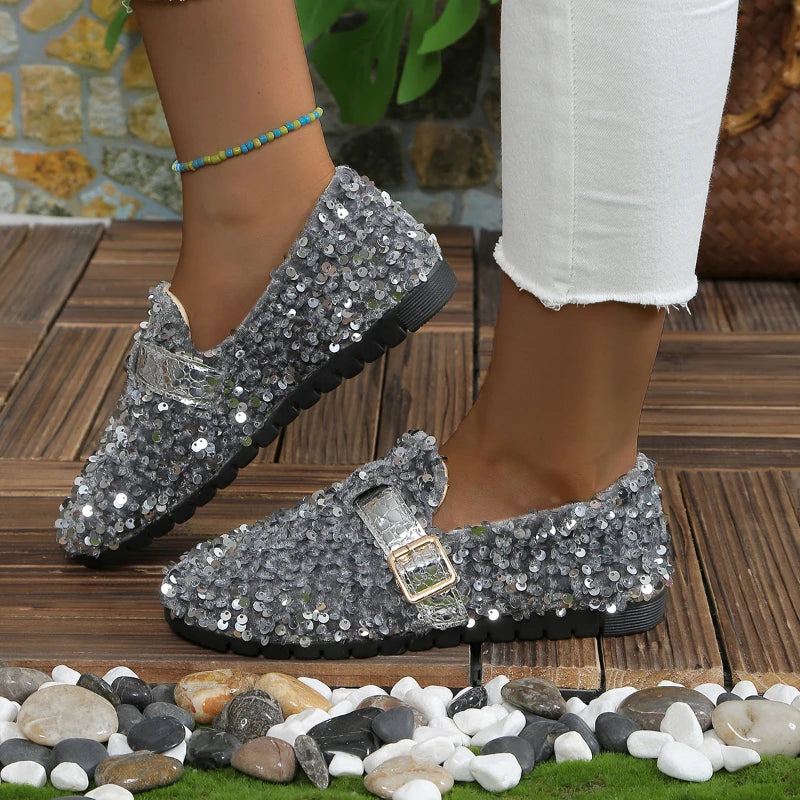 Flat Shoes for Women Glitter Sneakers Casual Female Slip-On Bling Platform Comfortable Plus Size Loafer Shoes Zapatos De Mujer