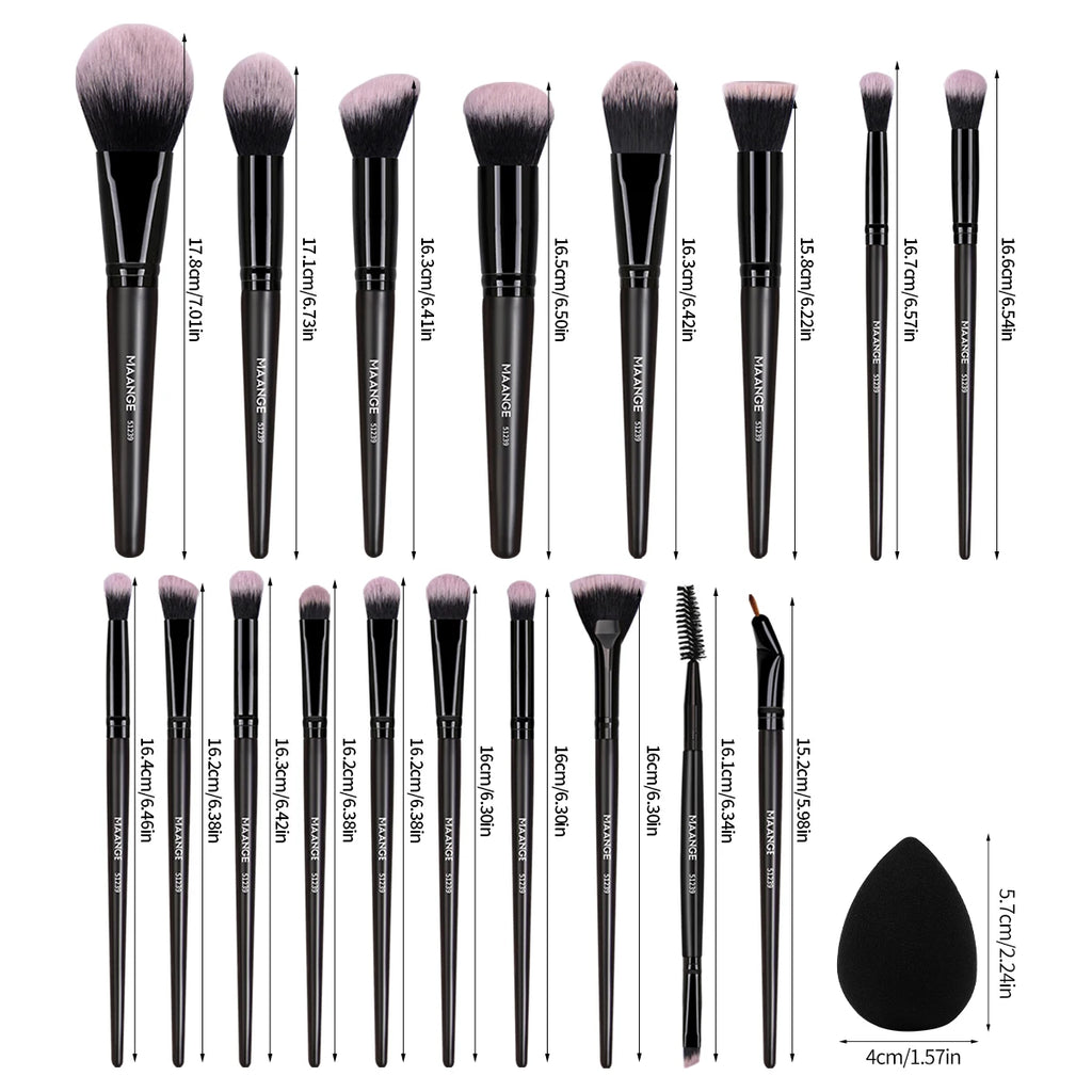 MAANGE 18PCS Professional Makeup Brushes Set with 1PCS Powder Puff Soft Detail Foundation Contour Blush Brush Beauty Tools