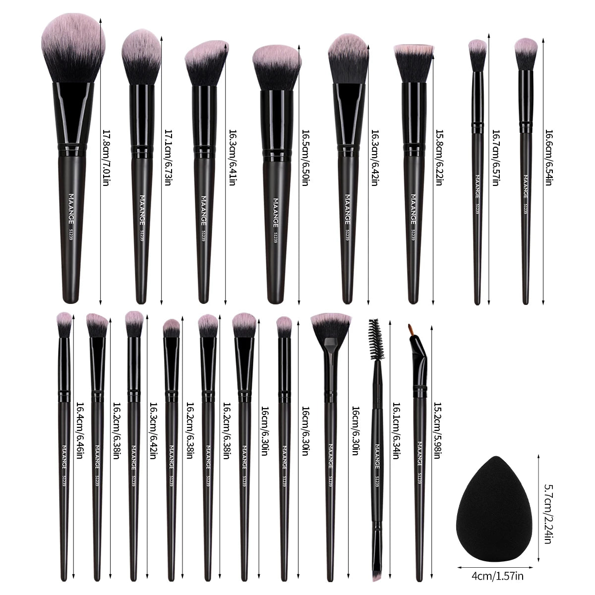 MAANGE 18PCS Professional Makeup Brushes Set with 1PCS Powder Puff Soft Detail Foundation Contour Blush Brush Beauty Tools