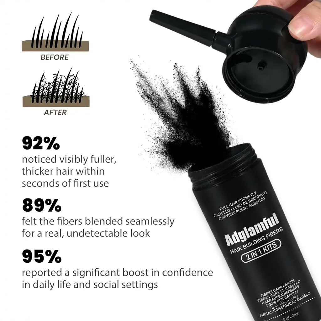 Adglamful 30g Hair Building Fiber - Spray Head Design, Precise Coverage, 5 Sec Quick Thickening for Sparse Areas & Styling