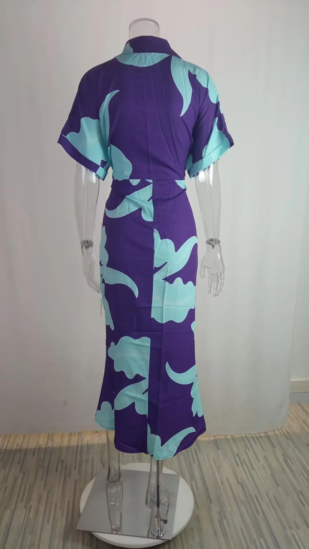 Elegant Dresses For Lady Vestidos 2026 Woman Dress Vestido Commuting Temperament Printed Irregular Leace-up Lapel Slim Contrast