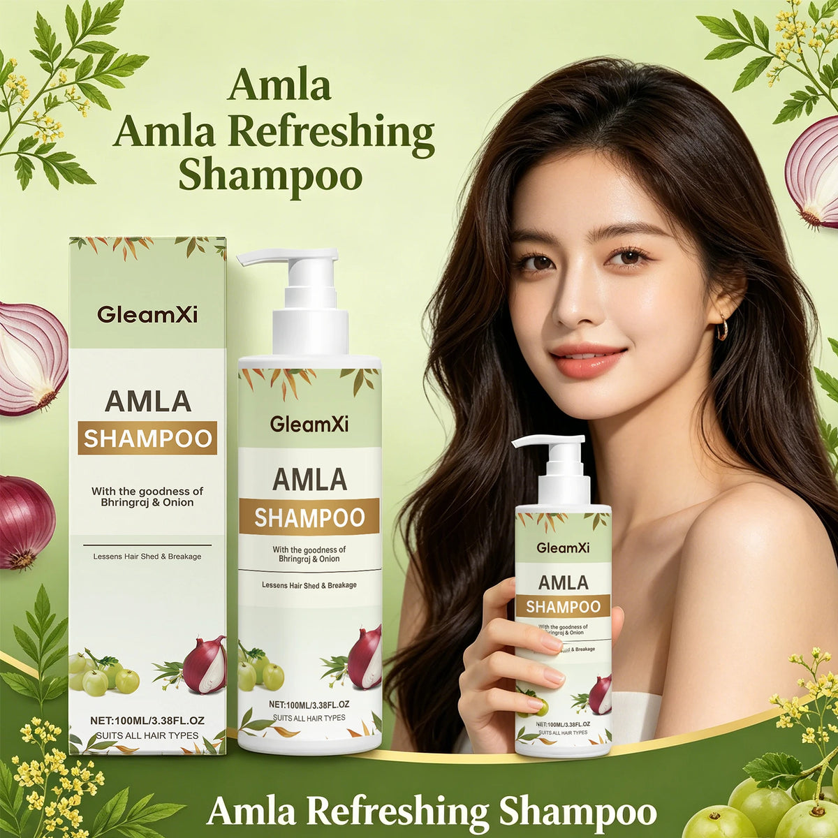 Amla Shampoo Strengthening Nourishing Hair Controls Excess Oil Adds Shine Reduce Hair Shedding Breakage Onion Bhringraj Shampoo