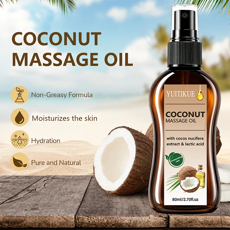 Coconut Massage Oil Natural Cocos Nucifera Extract Non Greasy Hydrating Skin Care Oil For Back Knee Elbow Ankle Joint Massage