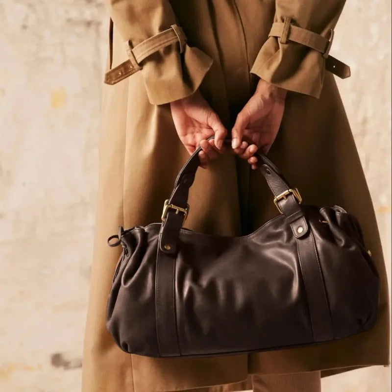 Elegant Versatile Boston Bag for Women Simple Cross‑body Shoulder Handbag Soft Polyester Lining for Work Daily Office Use