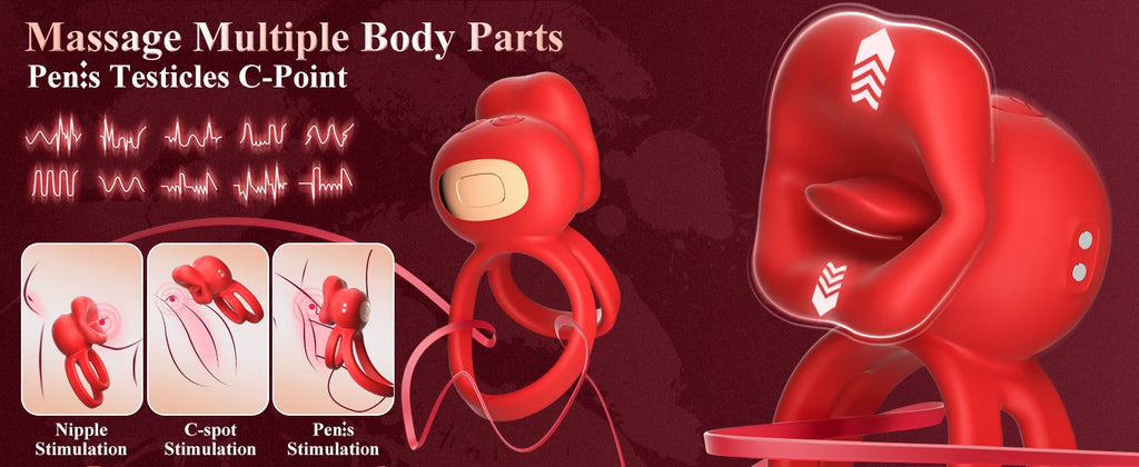 Vibrating Penis Ring with Tongue Licking Clitoral Stimulator Delay Ejaculation Cockring Penisring Sex Toys for Men Adults 18