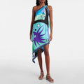Vestidos Mujer Sexy One-shoulder Straps Dress Woman Spring Print Irregular Satin Dress Summer Skew Collar Vacation Beach Dresses