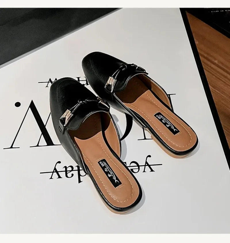 Womens Shoes Fashion Baotou Half Slippers Elegant Women Mules Slippers Comfortable Walking Flat Slippers for Women Zapatos Mujer