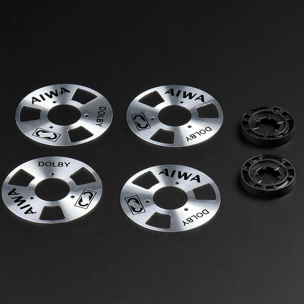DIY Homemade (Aluminum) Reel To Reel Cassette for Audio Recording Cassette Tape  - Gold Silver (Pack of 4 Reels + 2 Wheel)