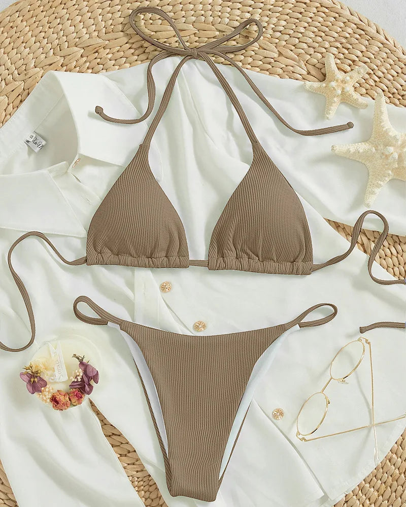Customized LOGO women's new lace-up bikini swimsuit European and American sexy beach hot spring swimsuit