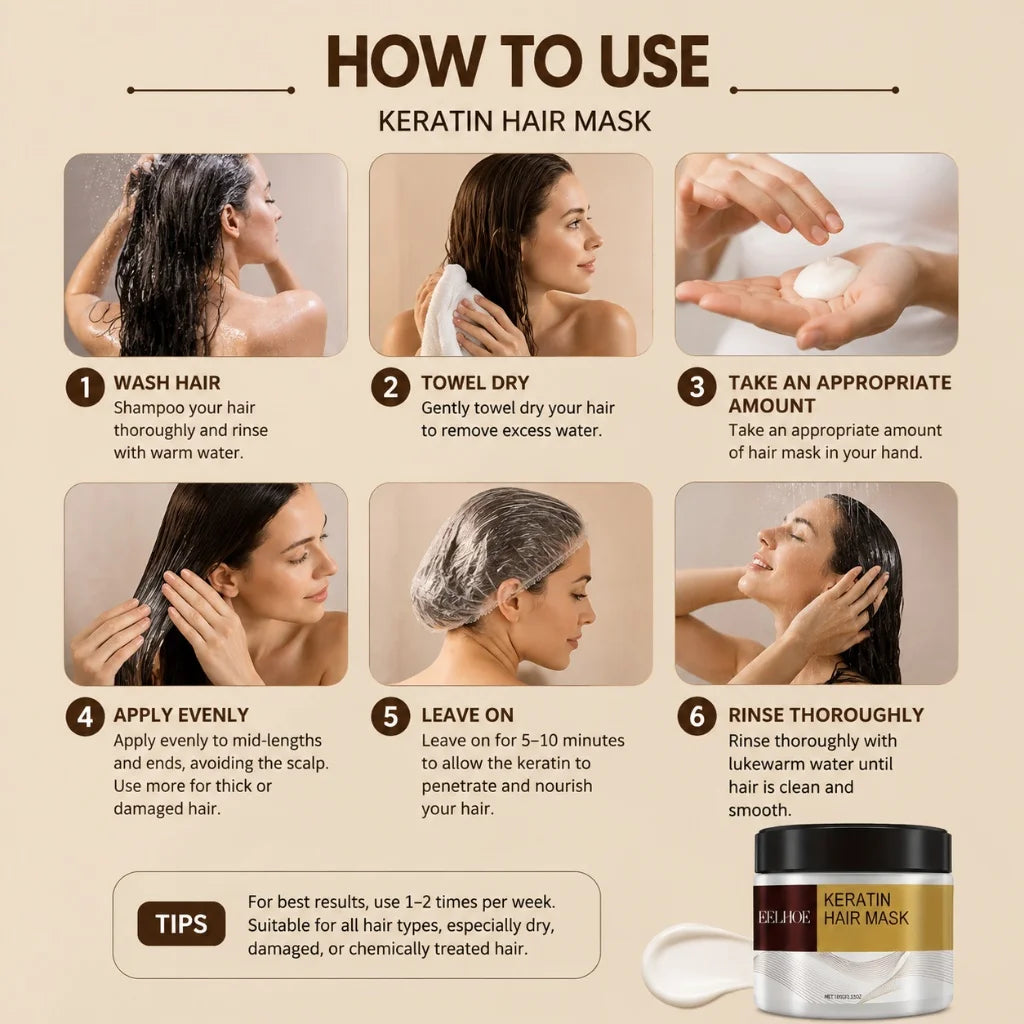 Keratin Hair Mask Argan Coconut Oil Collagen Repair Damaged Hair Reduce Breakage Nourish Smooth Shiny Deep Hair Care Mask