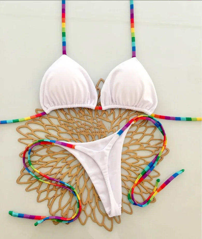 Brazilian Bikini Set Sexy Push Up Swimsuit Two Piece Triangle Tie Side Bottoms Beach Swimming Wear Bathing Suit Women