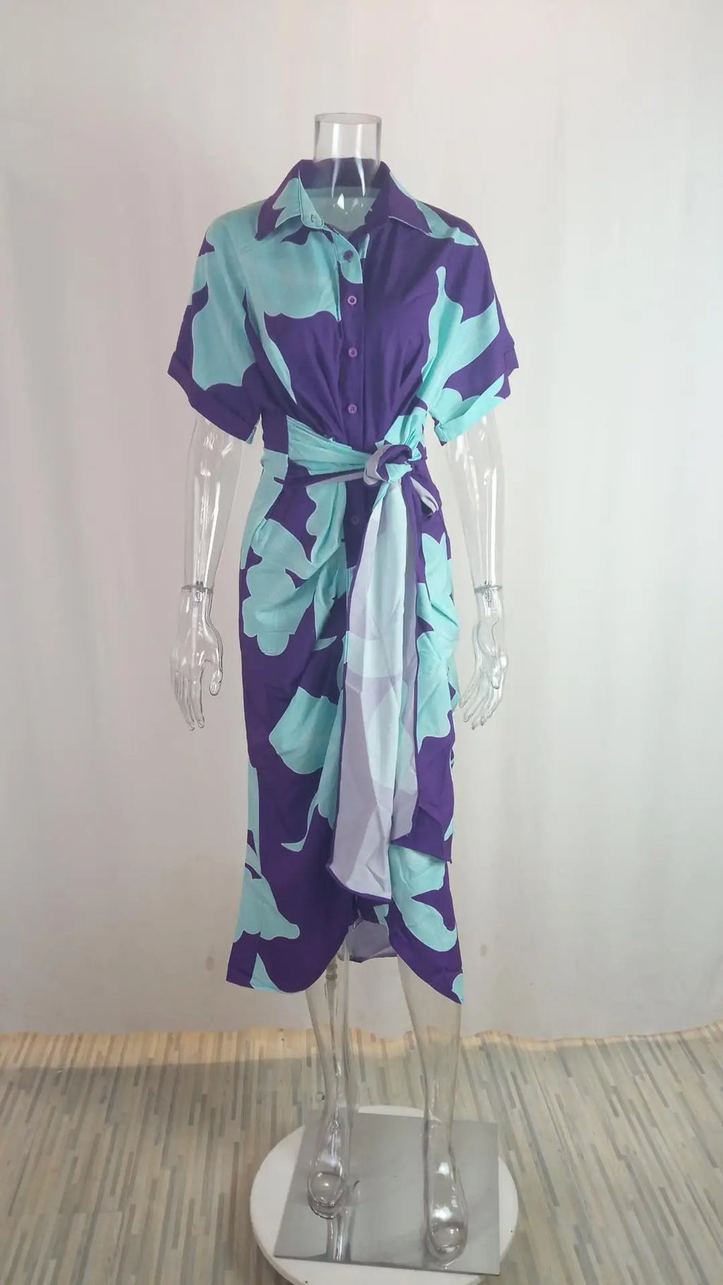 Elegant Dresses For Lady Vestidos 2026 Woman Dress Vestido Commuting Temperament Printed Irregular Leace-up Lapel Slim Contrast