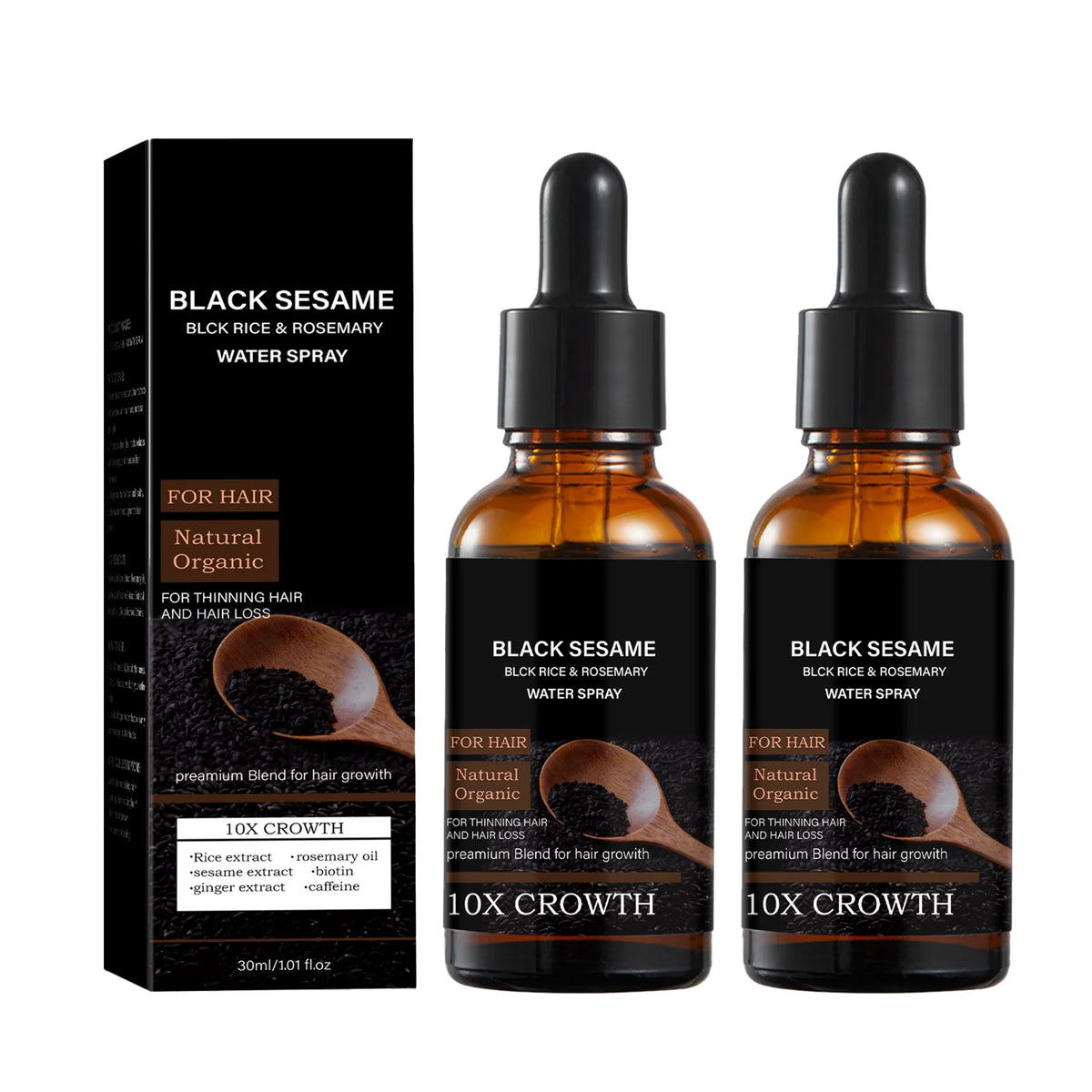 Black Sesame Hair Growth Serum with Caffeine Ginger Extract 30ml Natural Scalp Nourishment Oil Hair Stronger Roots Thickening