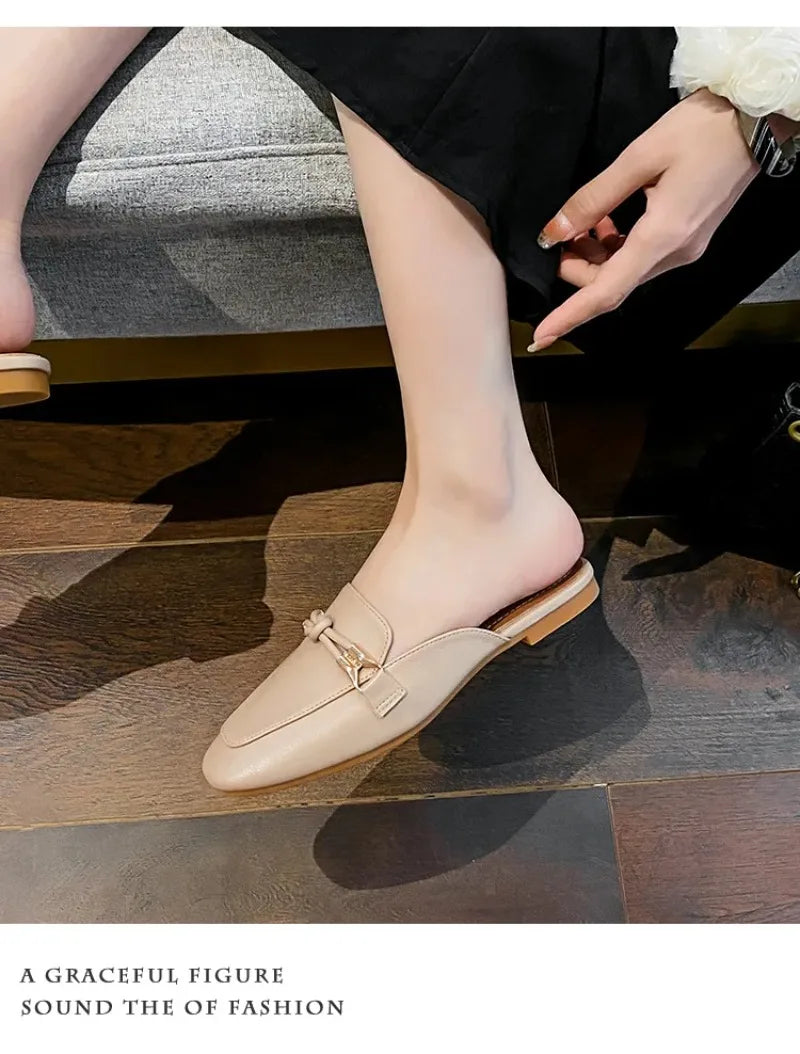 Womens Shoes Fashion Baotou Half Slippers Elegant Women Mules Slippers Comfortable Walking Flat Slippers for Women Zapatos Mujer