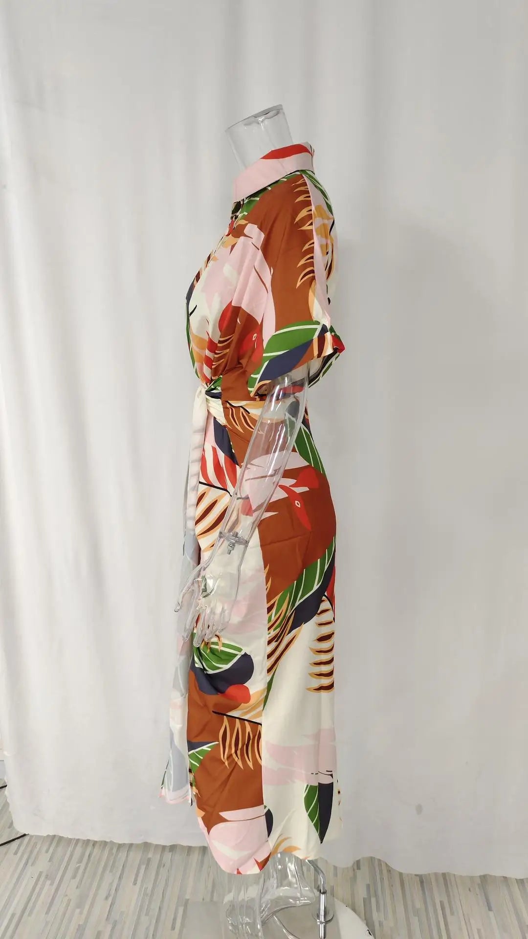 Elegant Dresses For Lady Vestidos 2026 Woman Dress Vestido Commuting Temperament Printed Irregular Leace-up Lapel Slim Contrast