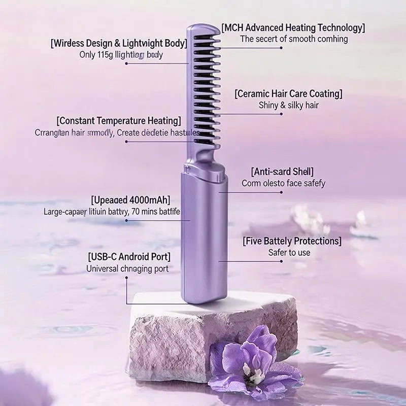 Electric Hair Straightening Comb Hair Curling Brush Multi-Functional Heating Professional Hair Straightening Curling Convenient