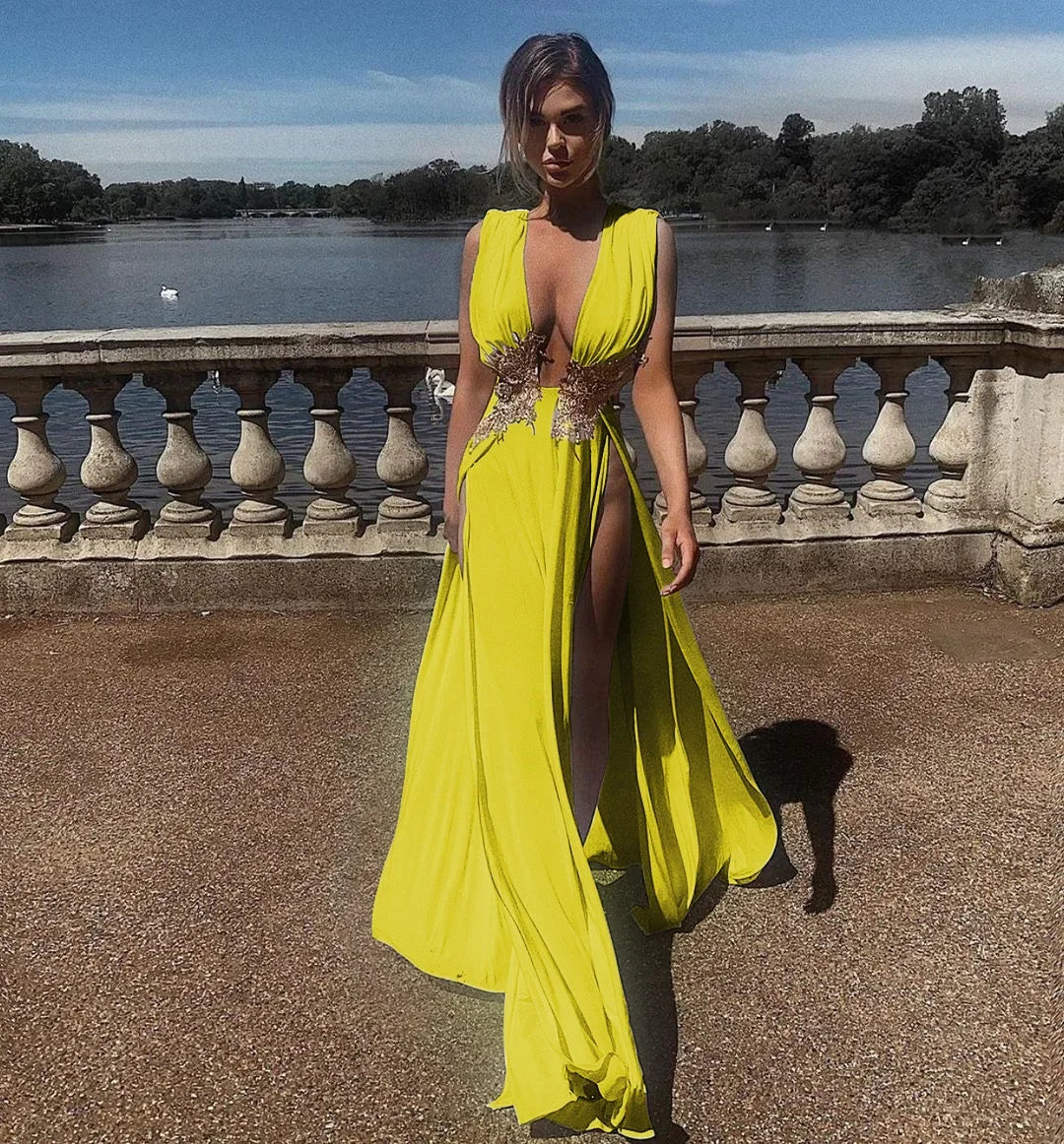 Sexy Club Famous Brand Dress Solid Embroidery V-neck Sleeveless Summer Sexy Celebrity Party Maxi Dress Vestidos