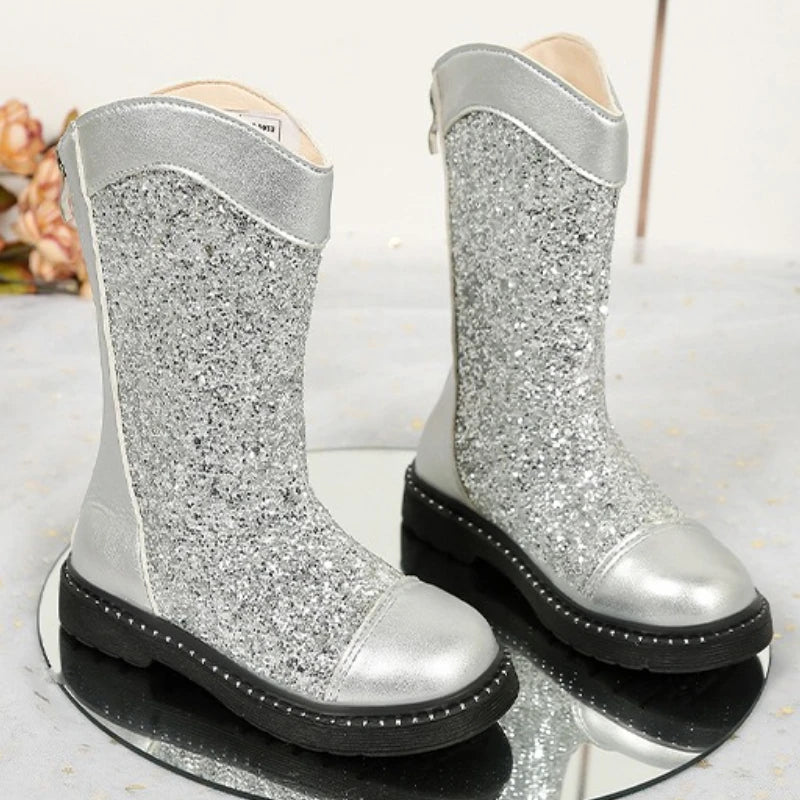 Botas Fashion Girls' Shoes 2025 Autumn New Item Kids Sequined Ankle Boots Comfort Non Slip Girls Leather Boots Zapatos De Mujer