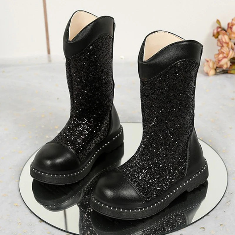 Botas Fashion Girls' Shoes 2025 Autumn New Item Kids Sequined Ankle Boots Comfort Non Slip Girls Leather Boots Zapatos De Mujer