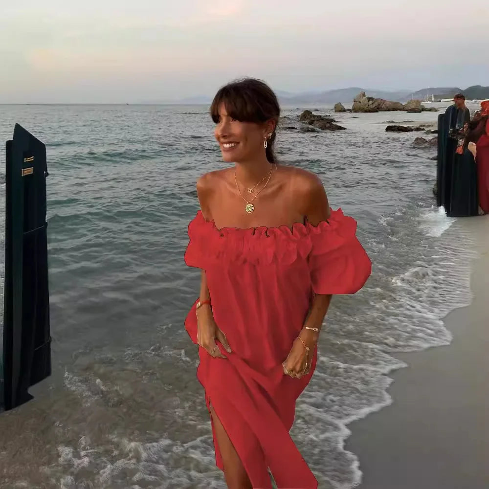 Women Sexy Causual Sleeveless Ruffles Midi Dress Boho Solid Beach Sundress Loose Dress 2025 Summer Elegant Vestidos